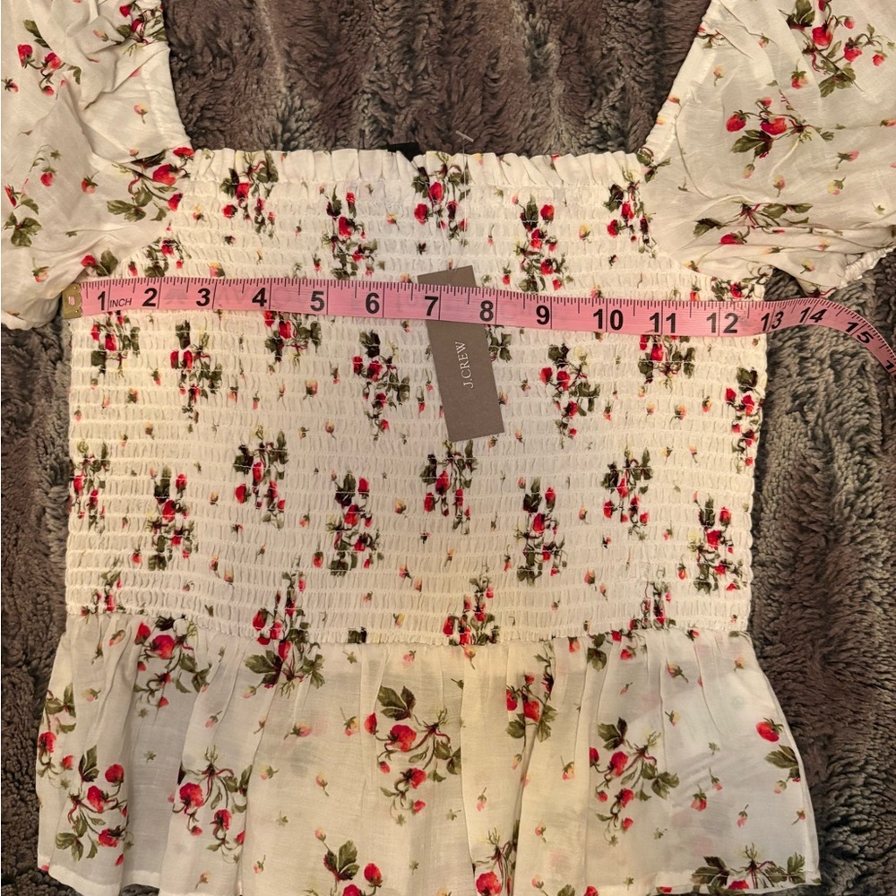 J Crew Floral Puff Sleeve Smocked Top - Picture 3 of 6